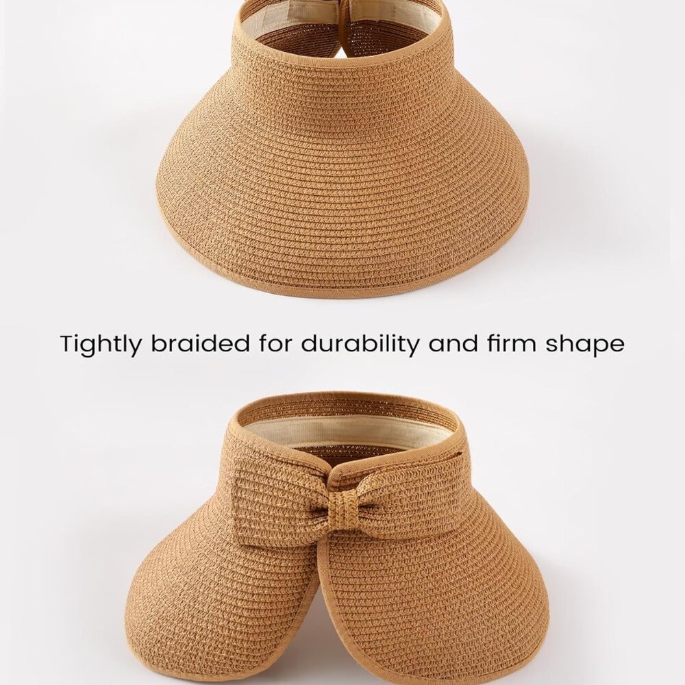Beach Sun Straw Hats for Women, UPF 50+ UV Sun Protection Wide Brim Summer Straw - Picture 6 of 7